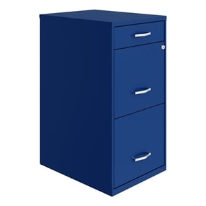 Pemberly Row 18&quot 3-Drawer Modern Metal Organizer Filing Cabinet in Blue