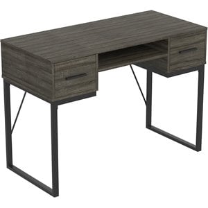 Pemberly Row 42.5&quotL 2-Drawers 1-Shelf Black Metal Computer Desk in Dark Gray