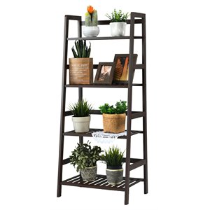 Pemberly Row 4-Tier Bamboo Ladder Shelf Plant Stand Rack Bookshelf in Brown