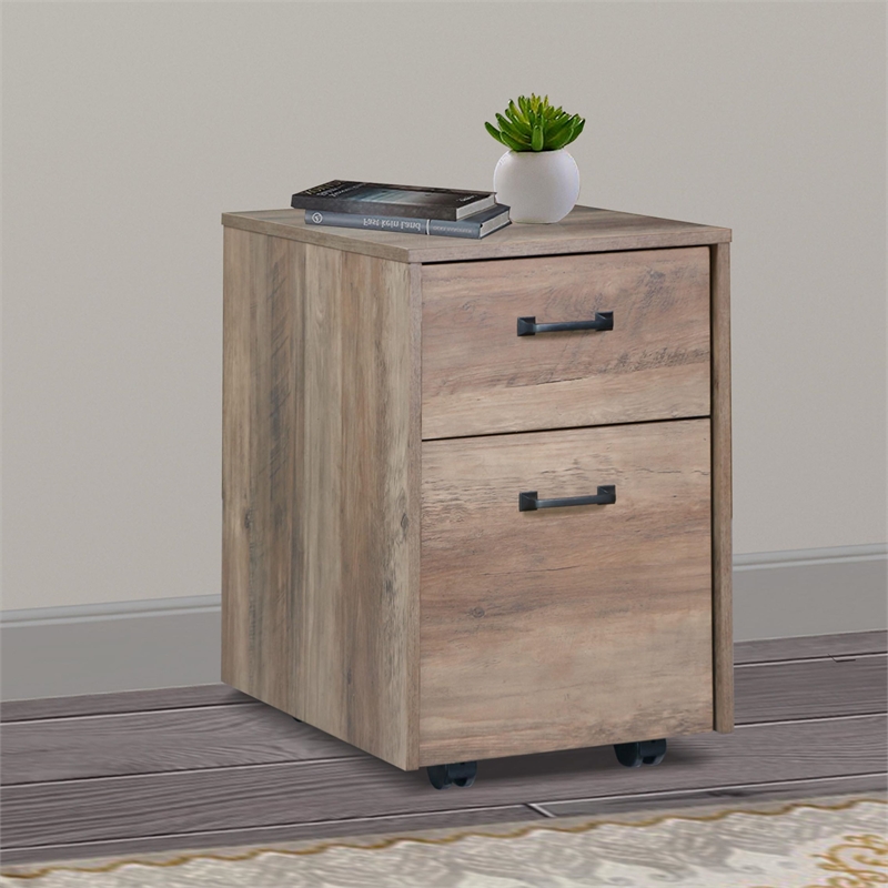 Pemberly Row Contemporary Rustic Oak Finish Mobile File Cabinet