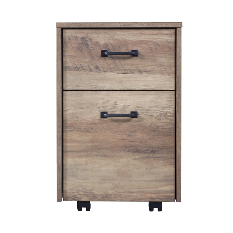 Pemberly Row Contemporary Rustic Oak Finish Mobile File Cabinet