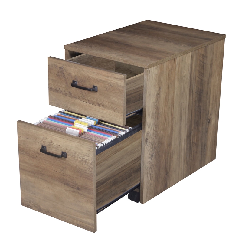 Pemberly Row Contemporary Rustic Oak Finish Mobile File Cabinet