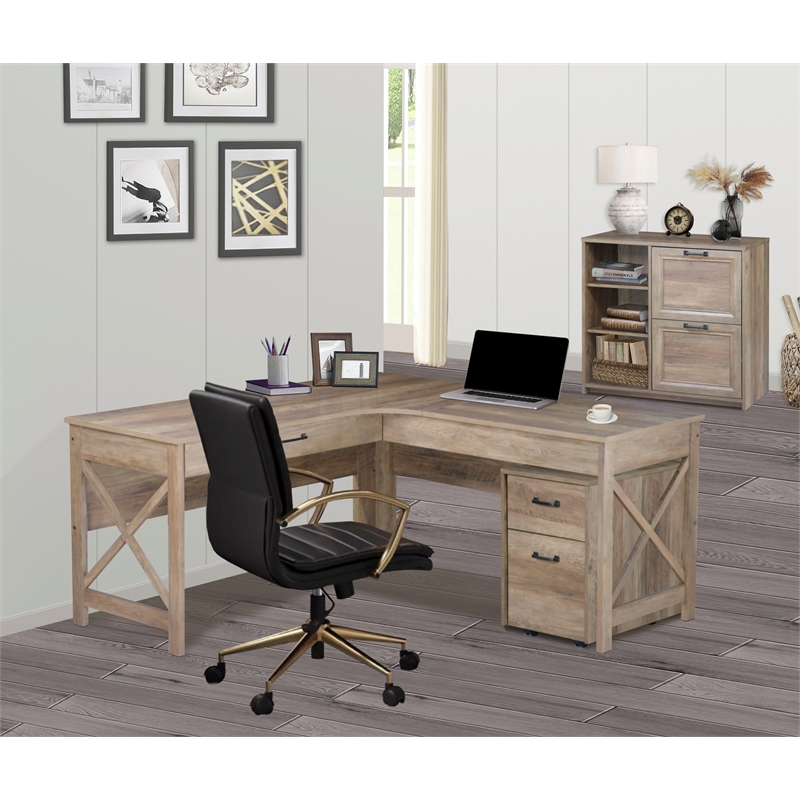 Pemberly Row Contemporary Rustic Oak Finish Mobile File Cabinet