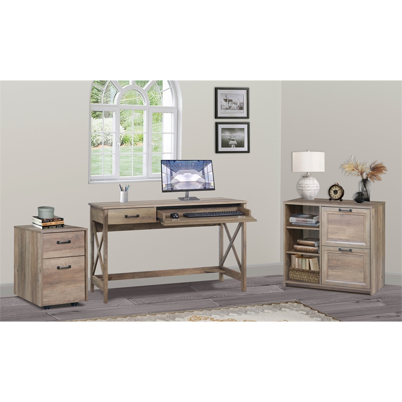 Pemberly Row Contemporary Rustic Oak Finish Mobile File Cabinet