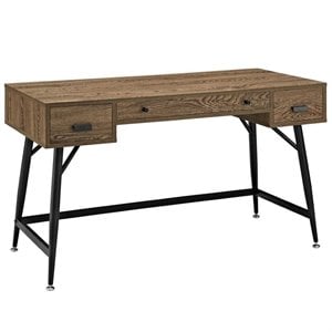 Pemberly Row Modern Wood & Steel Office Desk in Walnut/Black