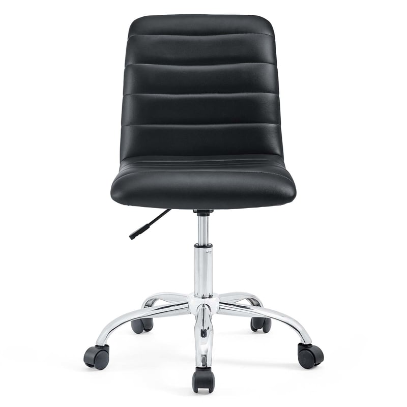 Pemberly Row Modern Vinyl Armless Mid Back Office Chair in Black