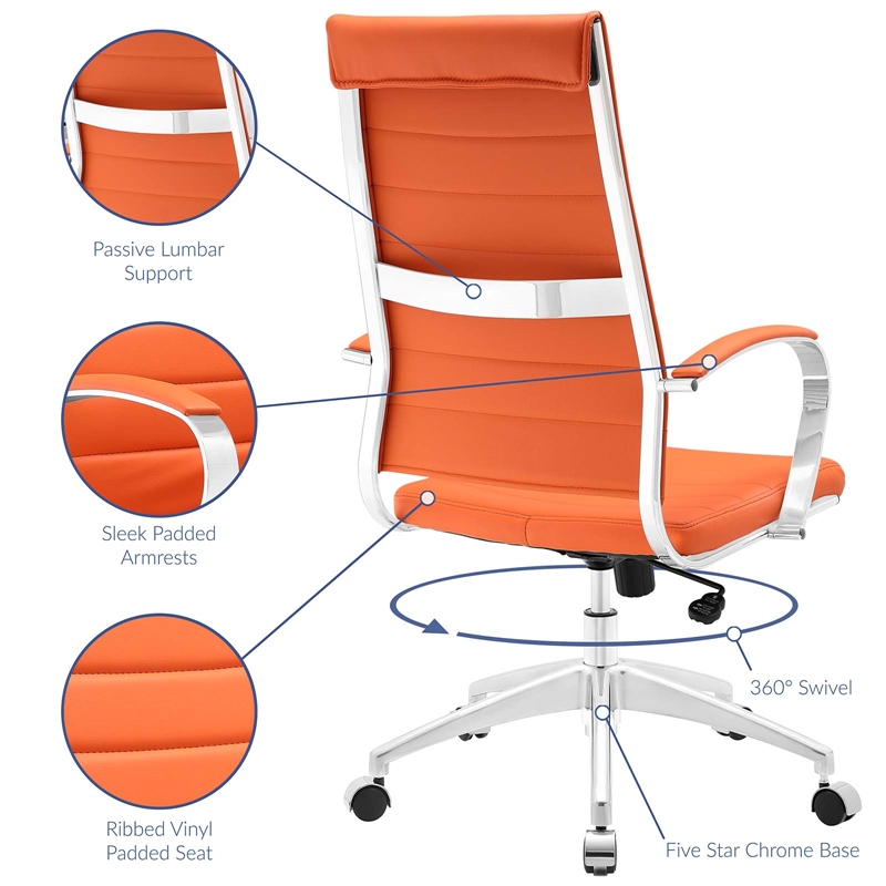 Pemberly Row Modern Style Vinyl and Aluminum Highback Office Chair in Orange