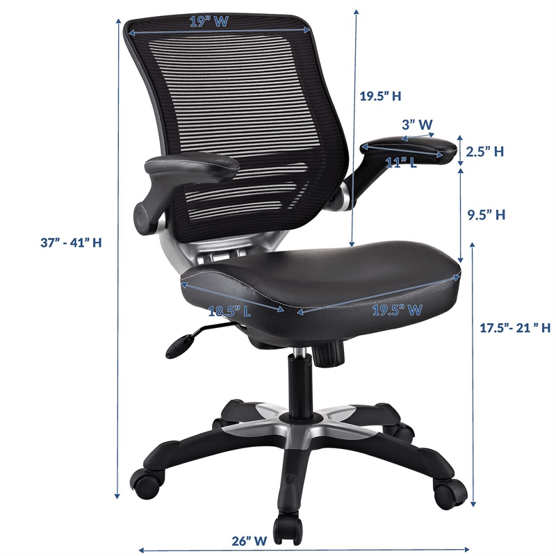 Pemberly Row Modern Style Leatherette Office Chair - Black Finish