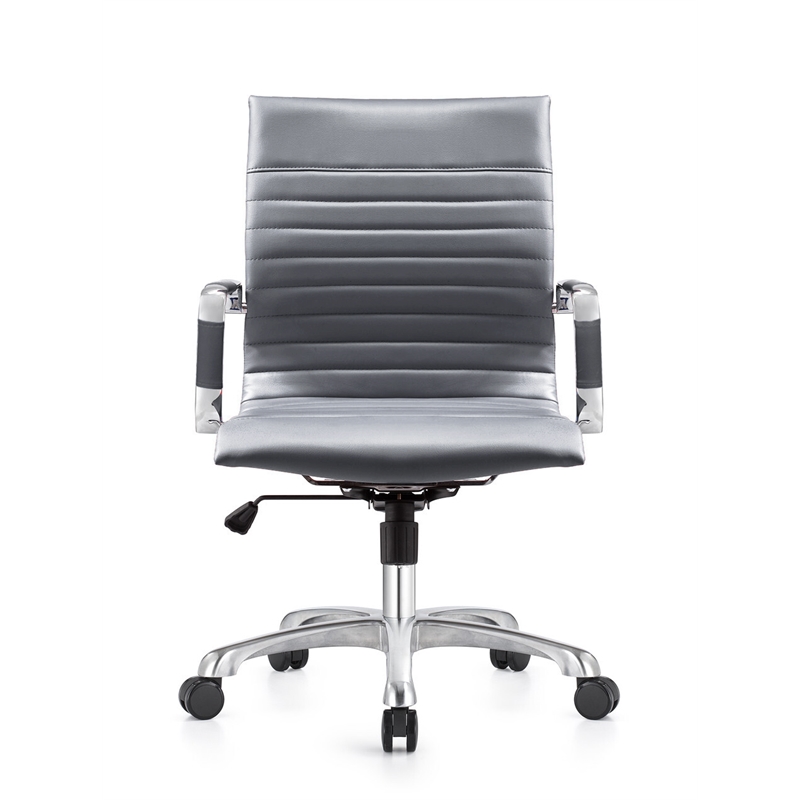Pemberly Row Modern Faux Leather Executive Swivel Office Chair in Gray
