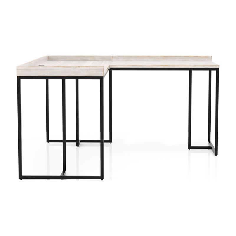 Pemberly Row Wood Corner Computer Desk with USB in Antique White/Black