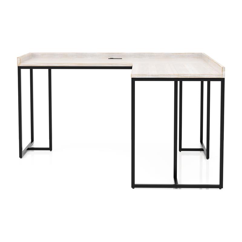 Pemberly Row Wood Corner Computer Desk with USB in Antique White/Black