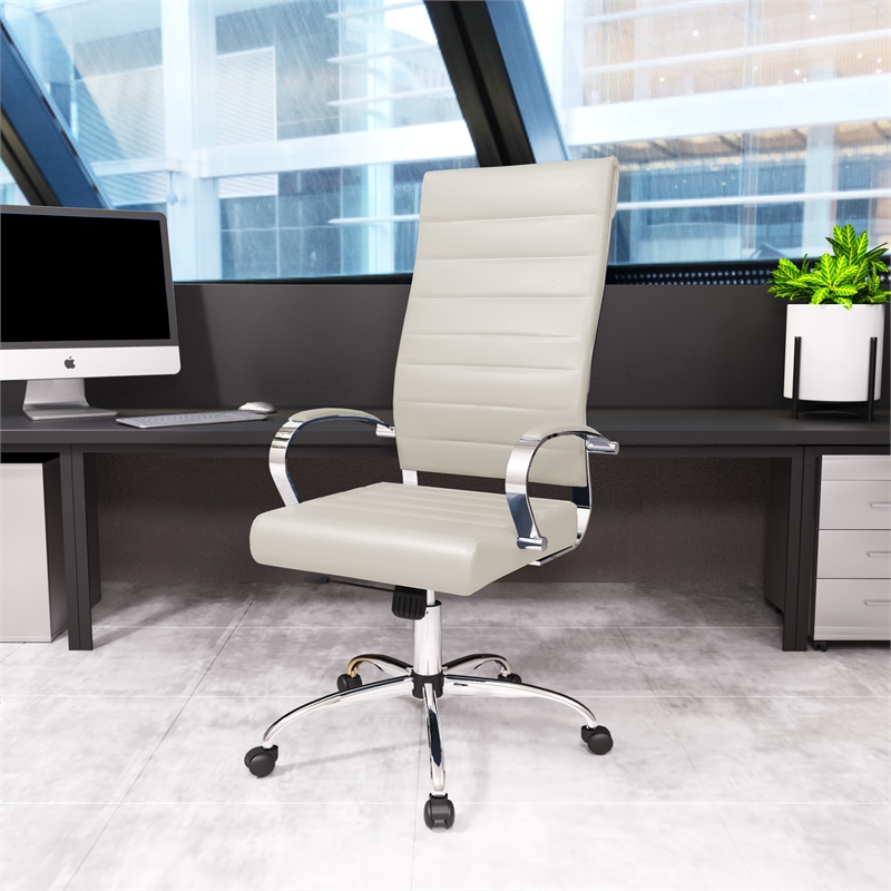 Pemberly Row High-Back Mid-Century Modern Leather Office Chair in Tan