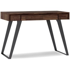 Pemberly Row 44&quot Solid Wood Writing Desk in Distressed Charcoal Brown