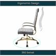 Pemberly Row High-Back Leather Office Chair With Gold Frame in Gray