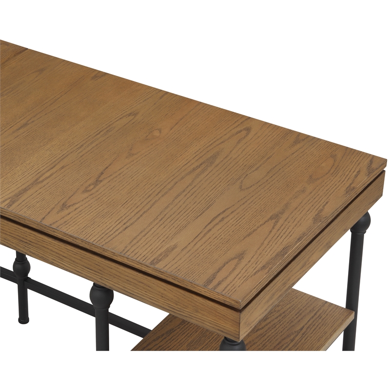 Pemberly Row Contemporary L-shaped Wooden Desk in Brown Oak Finish