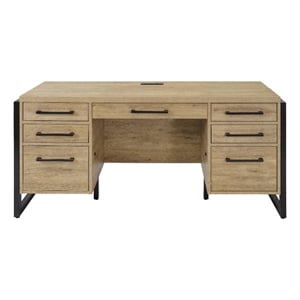 Pemberly Row Modern Wood Laminate Office Desk Fully Assembled Light Brown