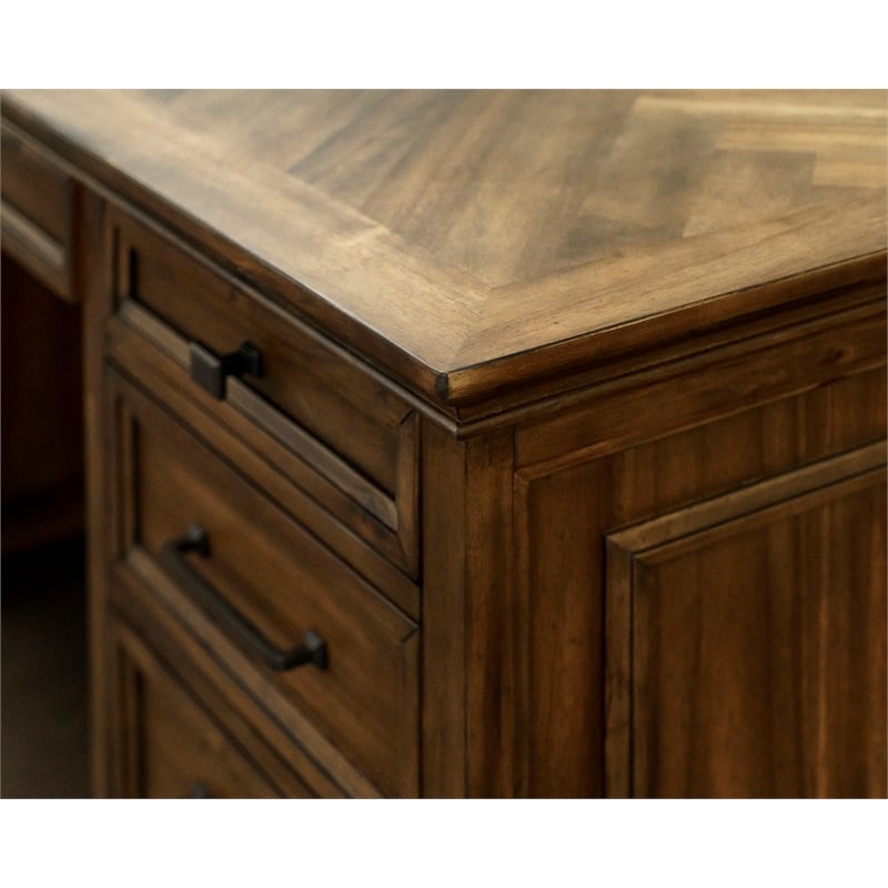 Pemberly Row Credenza Wood Office Desk Writing Table Storage Desk in Brown