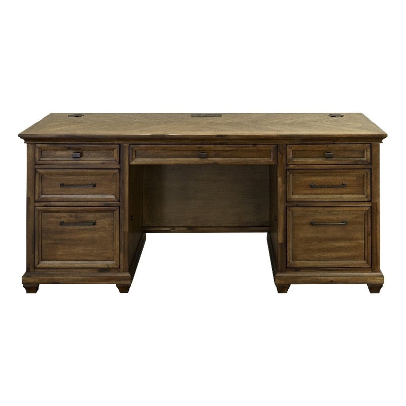 Pemberly Row Credenza Wood Office Desk Writing Table Storage Desk in Brown