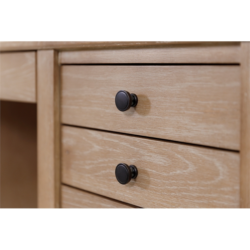 Pemberly Row Modern Wood Double Pedestal Wood Desk Fully Assembled Light Brown