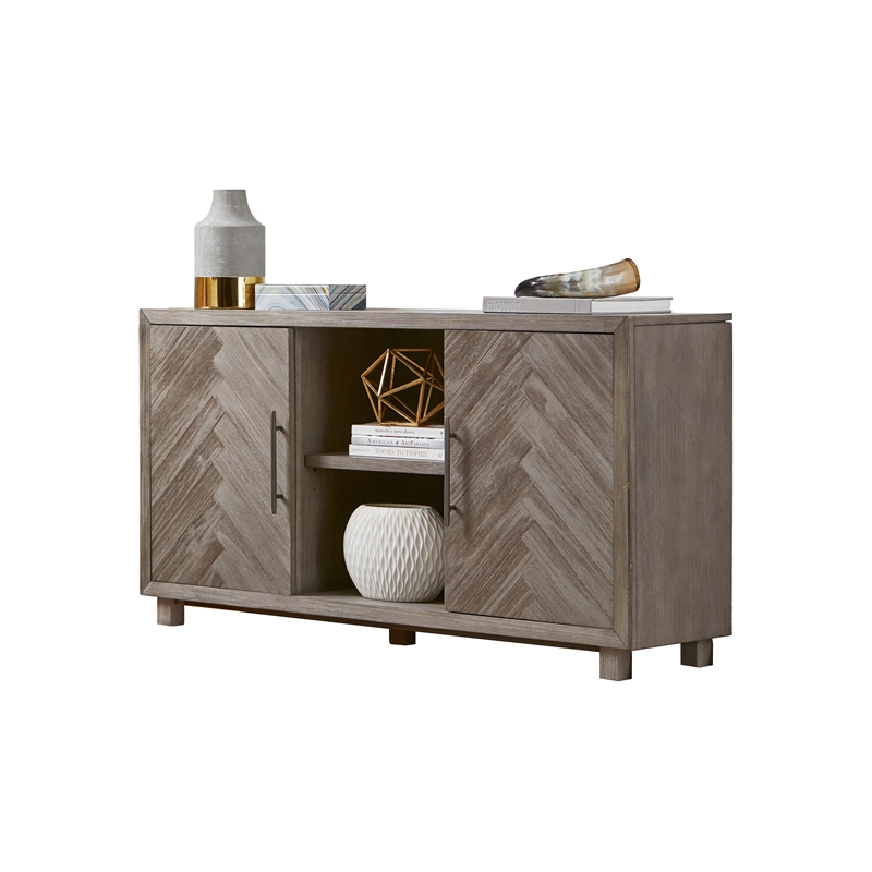 Pemberly Row TV Console Entertainment Stand Wood Accent Cabinet Assembled Gray