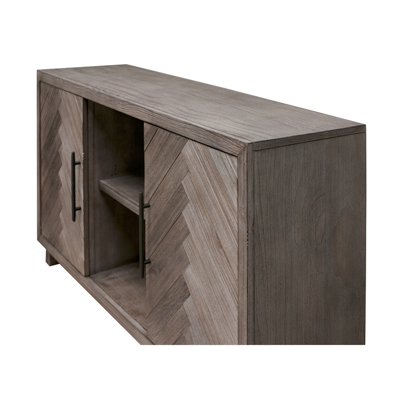 Pemberly Row TV Console Entertainment Stand Wood Accent Cabinet Assembled Gray