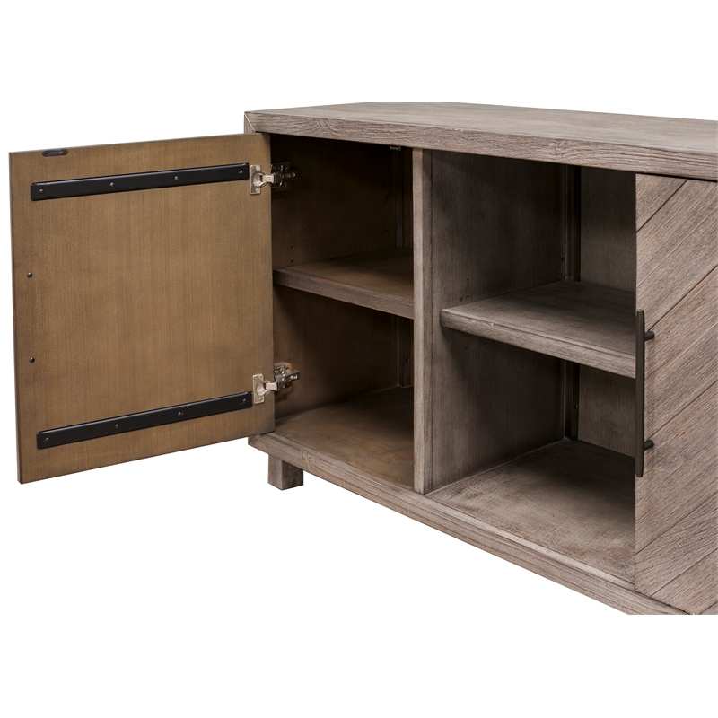 Pemberly Row TV Console Entertainment Stand Wood Accent Cabinet Assembled Gray