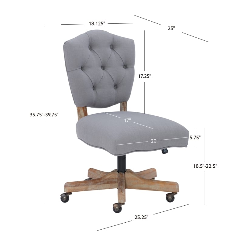 Pemberly Row Contemporary Wood Upholstered Swivel Office Chair in Gray