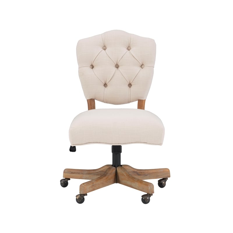 Pemberly Row Contemporary Wood Upholstered Swivel Office Chair in Beige