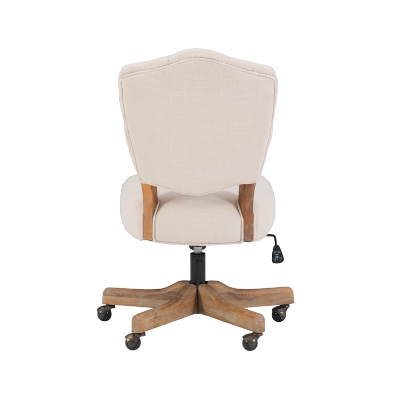 Pemberly Row Contemporary Wood Upholstered Swivel Office Chair in Beige