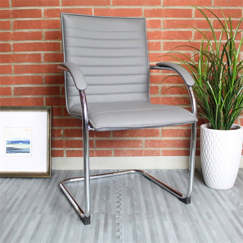 Pemberly Row Contemporary Faux Leather Office Chair in Gray (Set of 2)