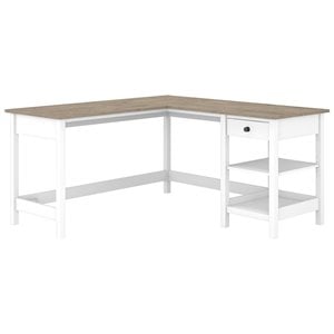 Pemberly Row Modern L Shaped Computer Desk in Shiplap Gray / White