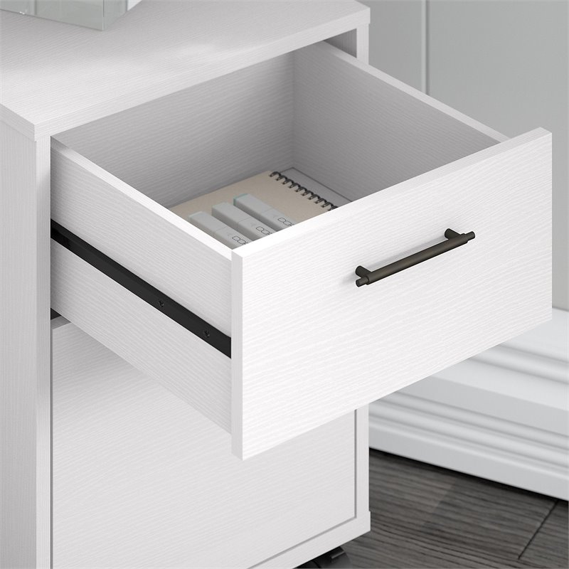 Pemberly Row 60W L Shaped Desk with Mobile File Cabinet and Bookcase