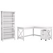 Pemberly Row 60W L Shaped Desk with Mobile File Cabinet and Bookcase