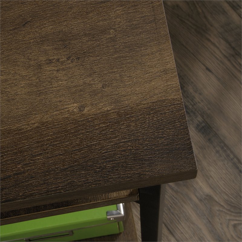 Pemberly Row Mid-Century Wood and Metal L-Shape Desk in Smoked Oak