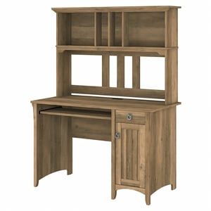 Pemberly Row Small Computer Desk with Hutch in Reclaimed Pine