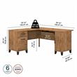 Pemberly Row 60W L Shaped Desk with Storage in Fresh Walnut - Engineered Wood