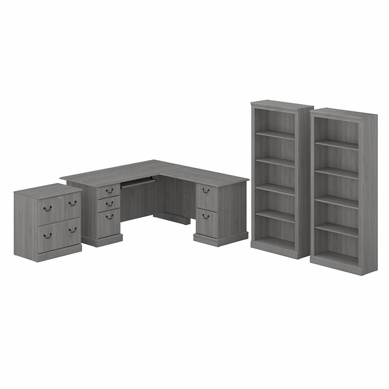 Pemberly Row L Shaped Desk with Storage Set in Modern Gray - Engineered Wood
