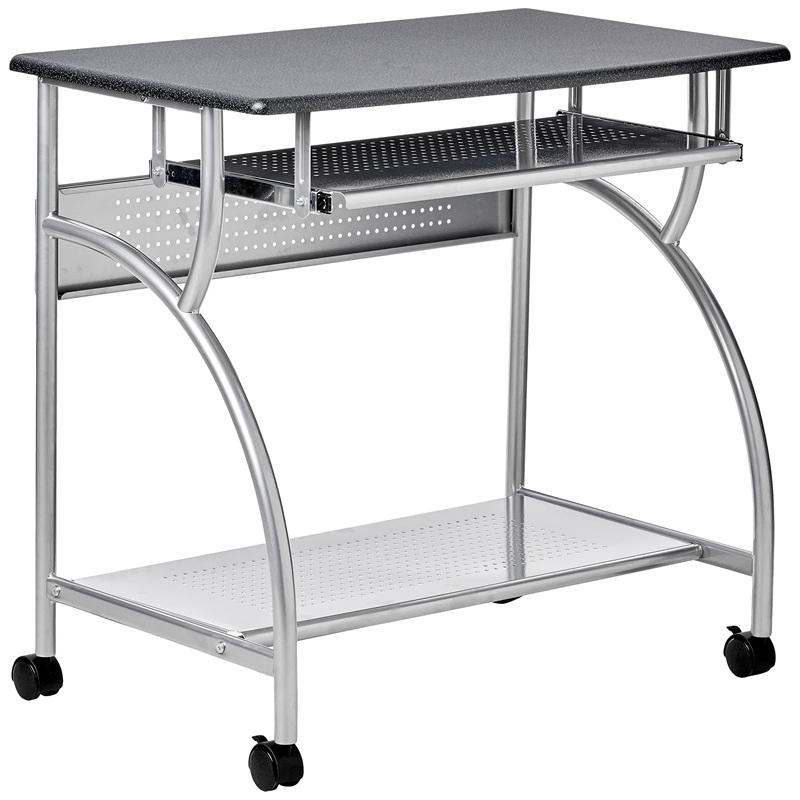 Pemberly Row Contemporary Mobile Metal Computer Cart in Black Anthracite