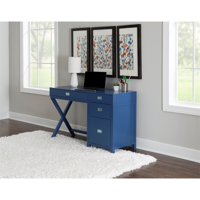 Pemberly Row 4 Drawers Modern Wood Side Storage Desk in Navy Blue