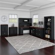 Pemberly Row L Shaped Desk with Hutch and Storage Set in Black - Engineered Wood