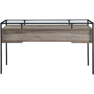 Pemberly Row 56&quot 2-Drawer Lifted Tempered Glass Top Desk in Gray Wash