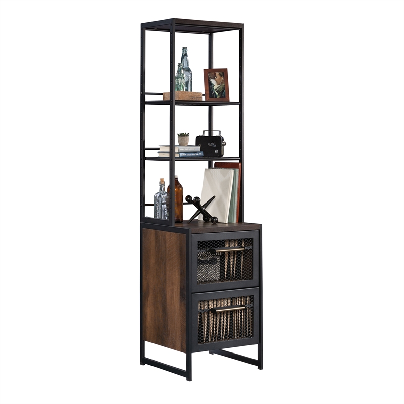 Pemberly Row Contemporary Engineered Wood/Metal File Tower in Barrel Oak