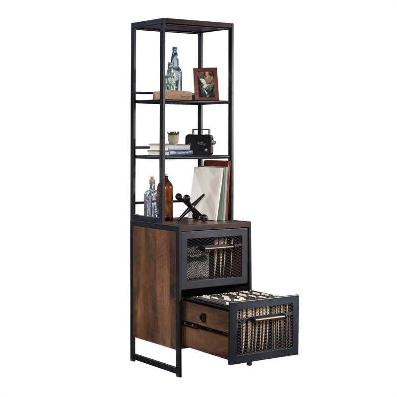 Pemberly Row Contemporary Engineered Wood/Metal File Tower in Barrel Oak