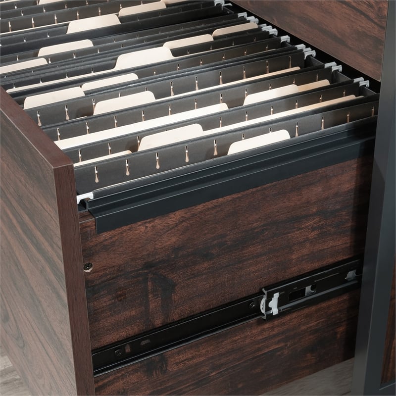Pemberly Row Engineered Wood and Metal Lateral File in Rich Walnut