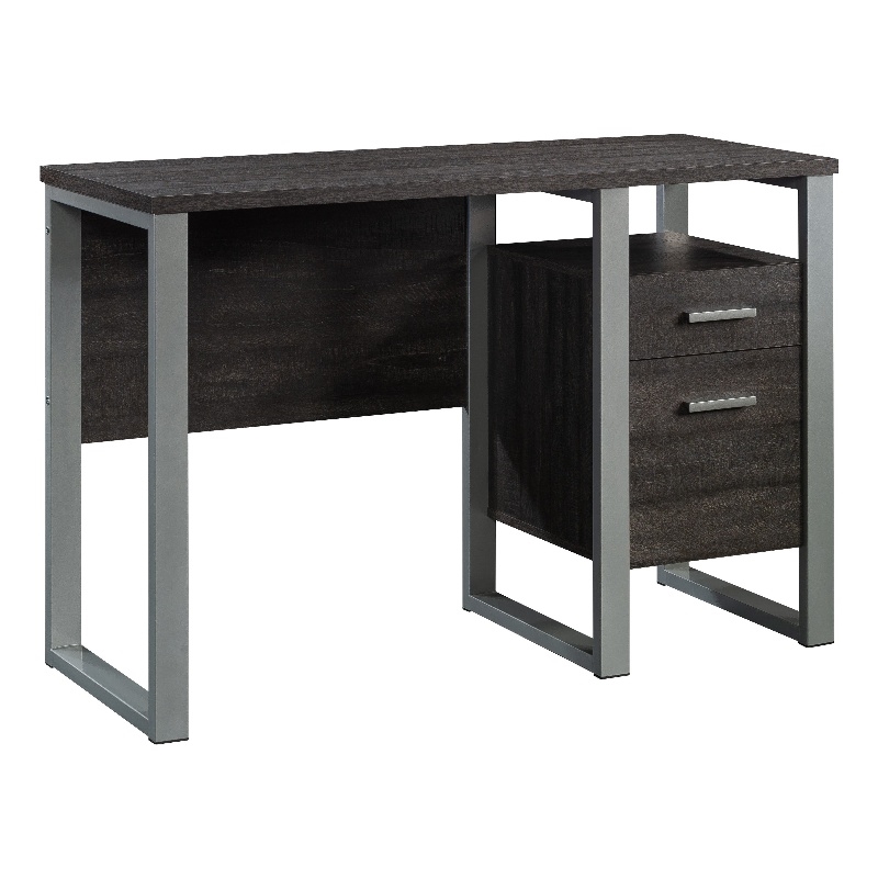 Pemberly Row Contemporary Engineered Wood and Metal Desk in Blade Walnut