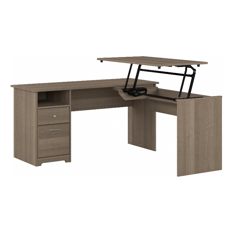 Pemberly Row 60W 3 Position L Shaped Sit St& Desk in Ash Gray - Engineered Wood