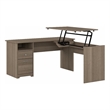 Pemberly Row 60W 3 Position L Shaped Sit St& Desk in Ash Gray - Engineered Wood