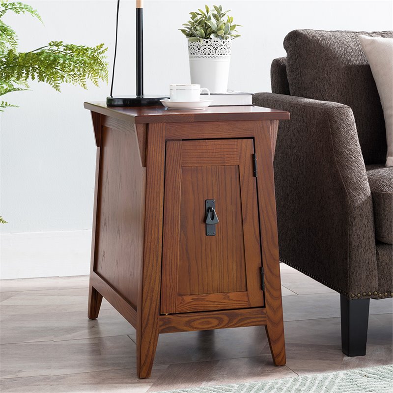Pemberly Row Contemporary Cabinet Wood End Table in Brown / Russet