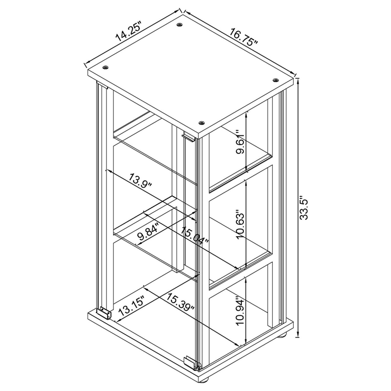 Pemberly Row Contemporary 3-shelf Glass Curio Cabinet Black and Clear
