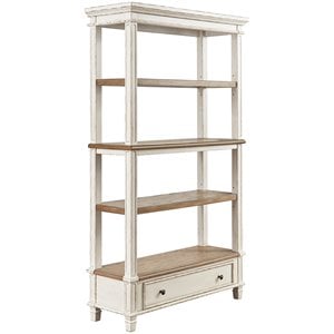 Pemberly Row Contemporary 4 Shelf Bookcase in Antique White and Brown